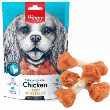 Wanpy Chicken Jerky Dumbbells knot bone dumbbell with chicken for dogs, 1 кг