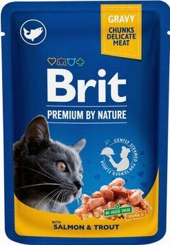 Корм вологий Brit Premium шматочки з лососем і фореллю для котів hom00683 фото