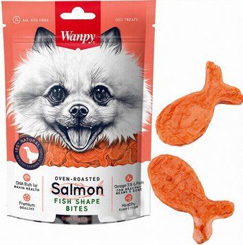 Wanpy Salmon Fish Shape Bites fish-shaped bites with salmon and chicken for dogs, 100 g