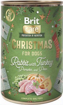 Корм вологий Brit Care Dog Christmas Dinner з кроликом, індичкою, гарбузом і горохом hom00482 фото