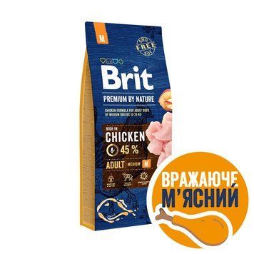 Корм сухий Brit Premium Adult M для дорослих собак середніх порід вагою 10-25 кг з куркою, 15 кг 200 фото