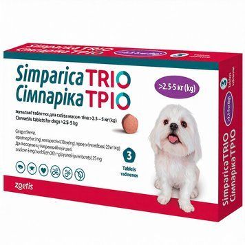 Simparica TRIO tablets against worms, fleas and ticks for dogs from 2.5 to 5 kg, 1 таблетка