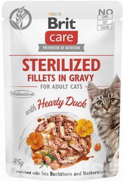 Корм вологий Brit Care Cat Fillets in Gravy Sterilized з качкою для стерилізованих котів hom00551 фото