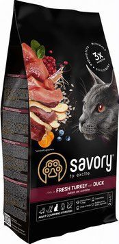 Корм сухий Savory Adult Cat Steril Fresh Turkey & Duck для стерилізованих дорослих котів з індичкою та качкою hom01939 фото