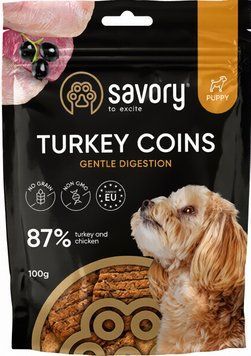 Ласощі Savory Turkey Coins Gentle Digestion з індичкою для цуценят hom01898 фото